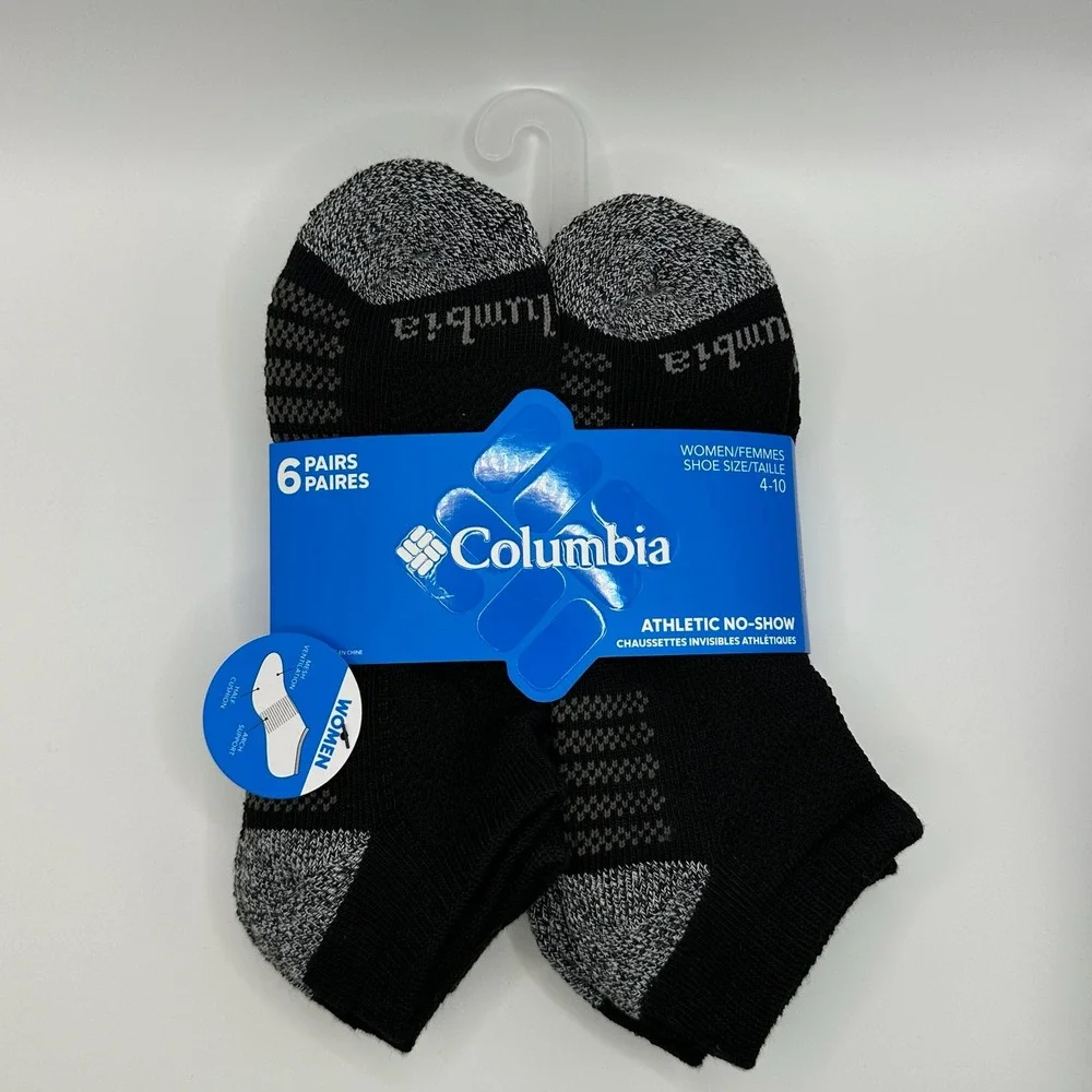 Columbia Athletic No-Show Socks Women 4-10 Black Grey 6-Pair Pack NWT